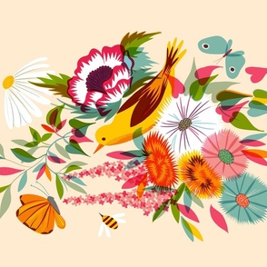 screen print florals with pirol and butterfly