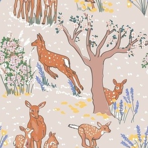 Deer  Blossom Print |  LATTE | Spring Summer beige | Small scale  