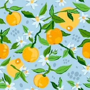 Blooming oranges on a blue background 