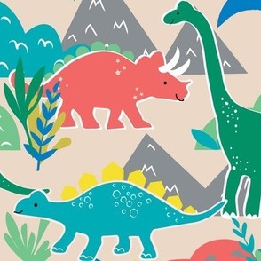 Dinos  |  Bright multicolour | Unisex Dinosaur Print | Medium scale