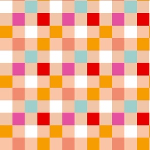 MEDIUM - Colourful Check Pattern 1 Pink, Red, Aqua, Orange, Peachy, Blush