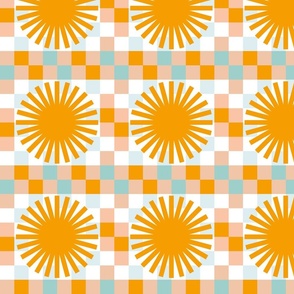 MEDIUM - Retro Orange and Blue check and Sun pattern