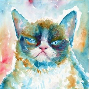 Unhappy watercolor cat