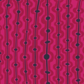 Seaweed stripes - deep red and charcoal on hot pink - medium scale