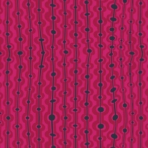 Seaweed stripes - deep red and charcoal on hot pink - small scale