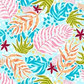 Tropical Colorful Leaves - Sky Blue Regular Scale