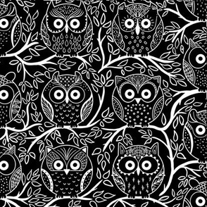 Line art owls abstract
