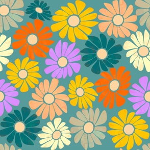 Large scale bright floral wallpaper, retro floral wallpaper