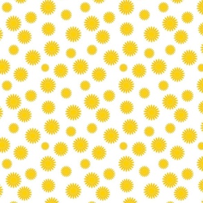 boho bright 60s 70s golden yellow  ditsy daisy floral on ivory