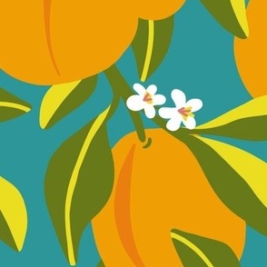 Apricot Branch (large, teal background)