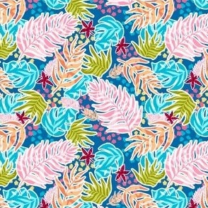 Tropical Colorful Leaves - Blue Small Scale