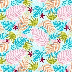 Tropical Colorful Leaves - Sky Blue Small Scale