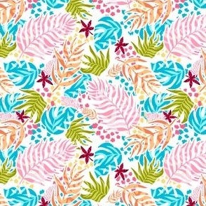 Tropical Colorful Leaves - White Small Scale