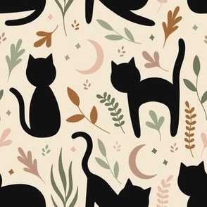 Botanical Black Cats - Multi-Colored