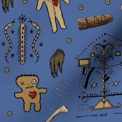 Voodoo doll Witchcraft Supplies blue background