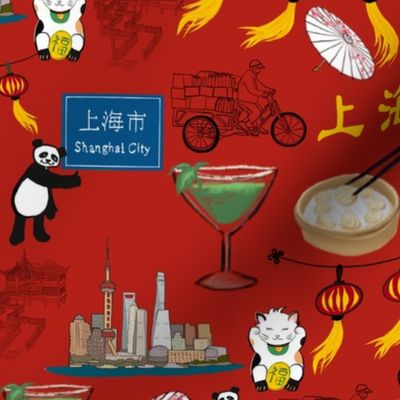Shanghai City Love - dark red/yellow characters