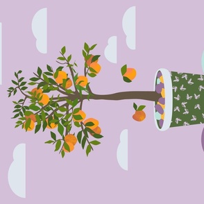 Whimsical Peach tree in a pot illustration tea towel