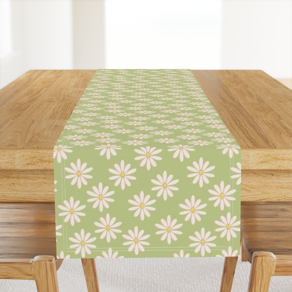 Retro Daisy Pattern - Sage green white pink yellow