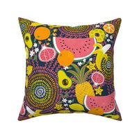 large-Tropical fruit salad on navy  -large scale