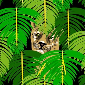 Tropical Plants with  Peering Leopard