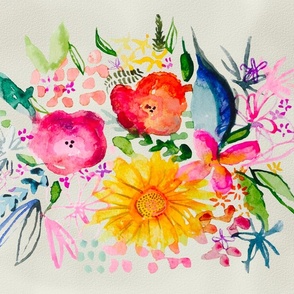 Summer Bright Watercolor Floral Painting (Non Repeating) 