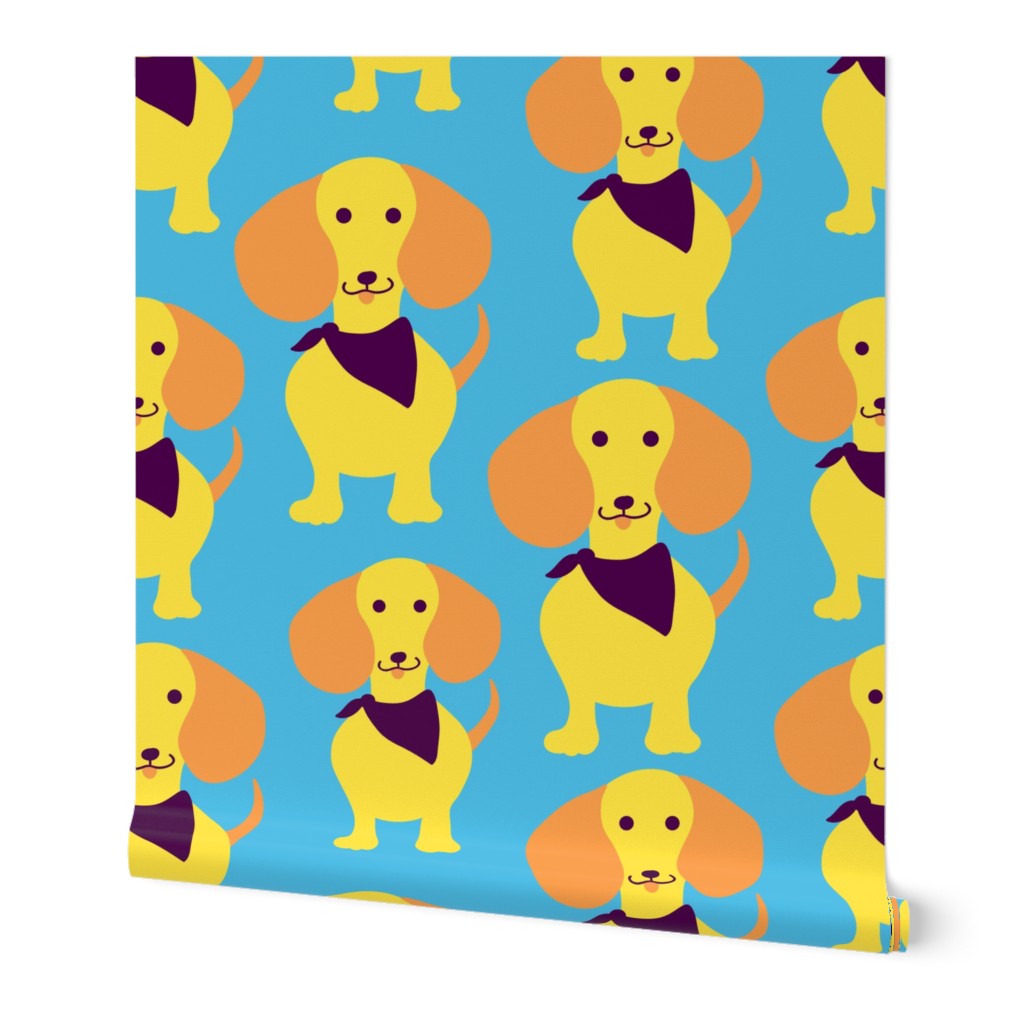 Cute Dachshund Dogs in Orange Yellow and Blue