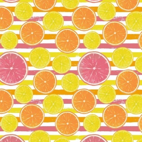 Watercolor citrus slices and stripes pattern