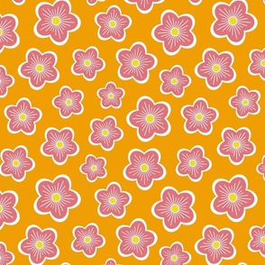 Blossoms watermelon lemon lime and white on marigold 
