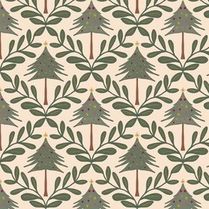 Classic Christmas Tree pattern with green foliage - Hand Drawn