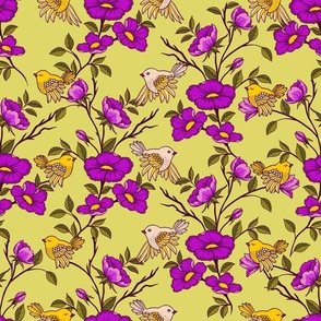 Birds in floral background_green