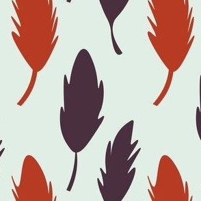 red and purple feathers on light green background