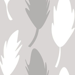 gray and white feathers on gray background - large