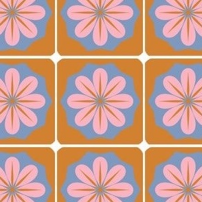 orange, pink, and blue flower tile design - small