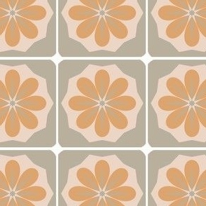 tan and brown flower tile design - small