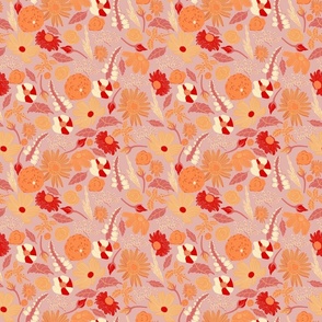 orange red Spring Wilderness Cottage Boho Floral 