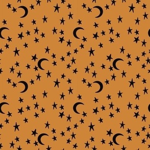 Moonlit stars black on orange