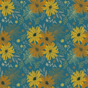 Daisies in Field on Teal
