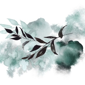 Watercolor Abstract Botanical in Teal