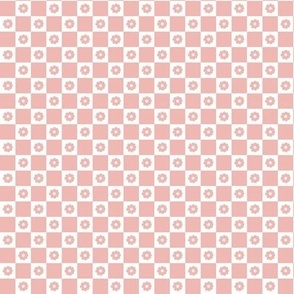 Small daisies on gingham check summer plaid seventies retro style in blush pink 