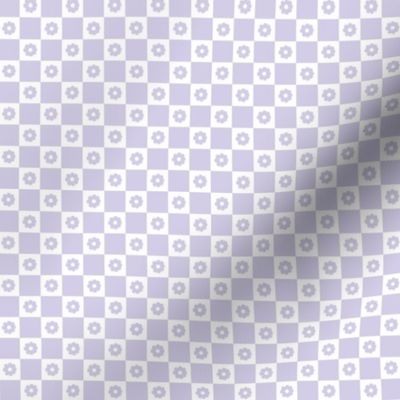 Small daisies on gingham check summer plaid seventies retro style in lilac white