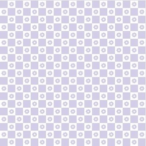 Small daisies on gingham check summer plaid seventies retro style in lilac white