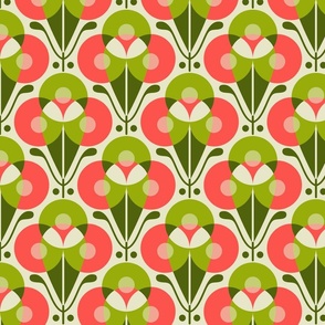 0895- retro florals, green / pink