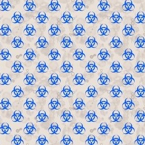 Biohazard - Cobalt Blue on a textured brown background