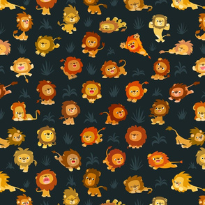 Kawaii Little Lions Dark Slate by Cheerful Madness!!