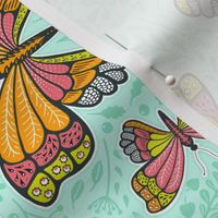 butterflies Jade #8ED2AA, Marigold #EF9F04, Watermelon #DF737B, Lemon Lime #EBDD1F 10.5 inch (12 inch wallpaper)