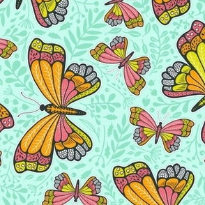 butterflies Jade #8ED2AA, Marigold #EF9F04, Watermelon #DF737B, Lemon Lime #EBDD1F 10.5 inch (12 inch wallpaper)