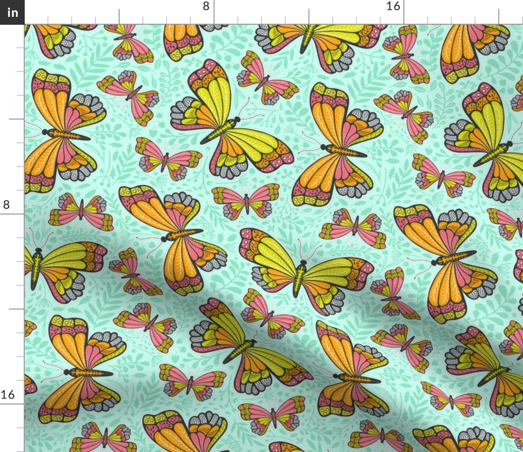 butterflies Jade #8ED2AA, Marigold #EF9F04, Watermelon #DF737B, Lemon Lime #EBDD1F 10.5 inch (12 inch wallpaper)