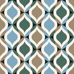Ogee mosaic large retro ovals Pine Green Blue