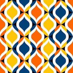 Boho Ogee mosaic large retro ovals Yellow Blue Orange
