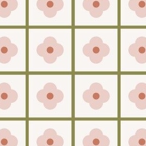 Retro mod geo flower grid - pink red and green